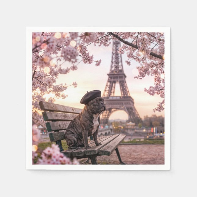 French Bulldog In Paris Pappersservett (Framsidan)