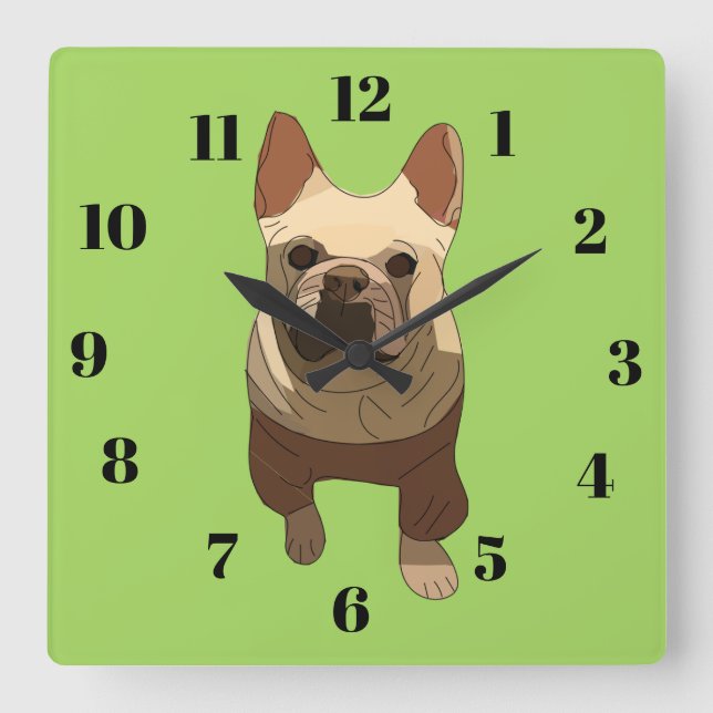 French Bulldog, Lime Green Fyrkantig Klocka (Framsida)