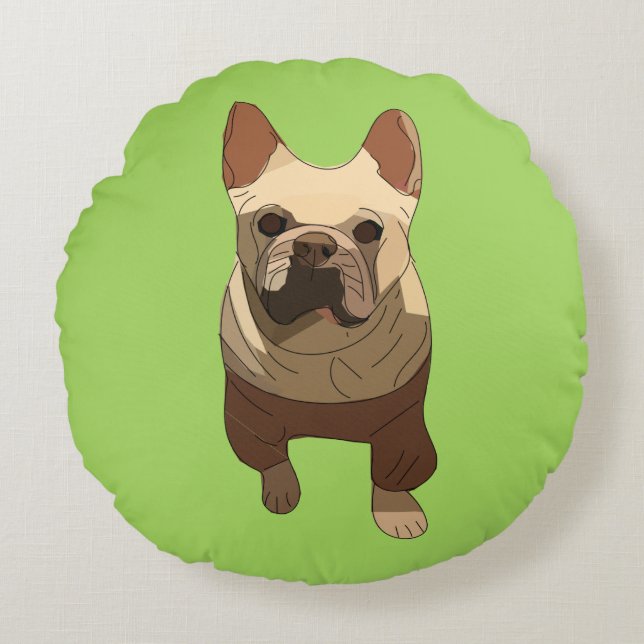 French Bulldog, Lime Green Rund Kudde (Framsidan)