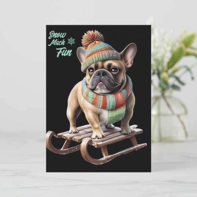 French Bulldog lustige Schlittenfahrt im Urlaub (Stående Fram)