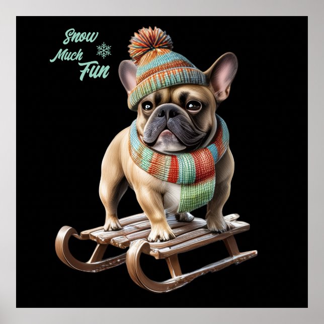 French Bulldog lustige Schlittenfahrt im Urlaub Poster (Framsidan)