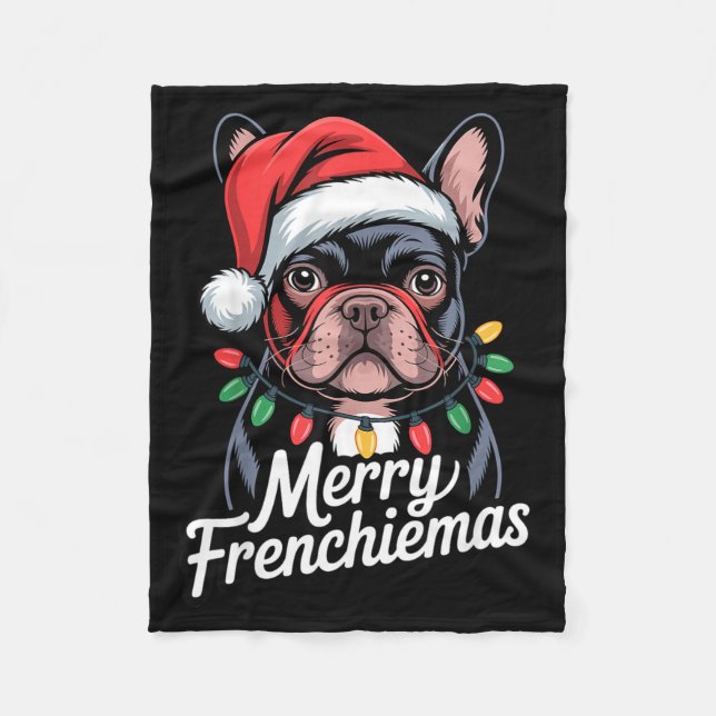 French Bulldog Merry Frenchiemas Santa Hat Christm Fleecefilt (Framsidan)