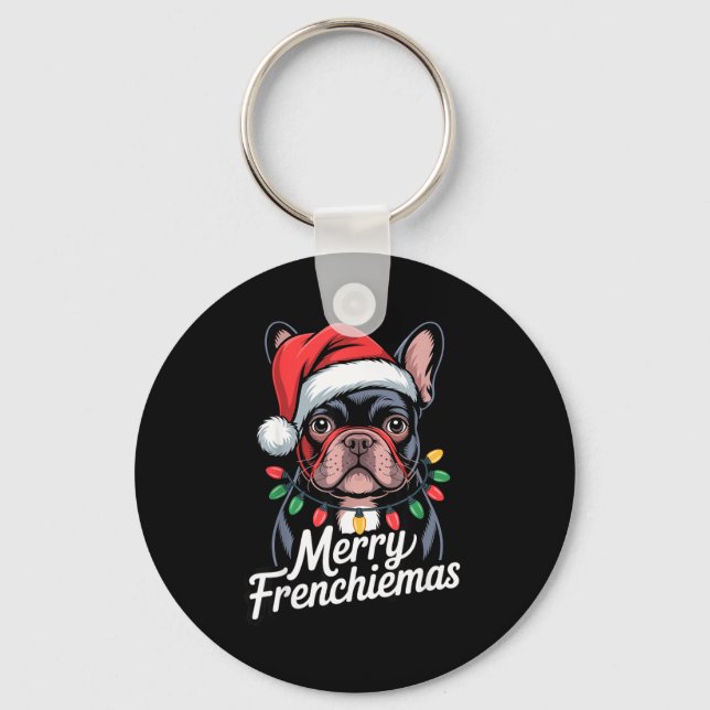 French Bulldog Merry Frenchiemas Santa Hat Christm Nyckelring (Framsida)