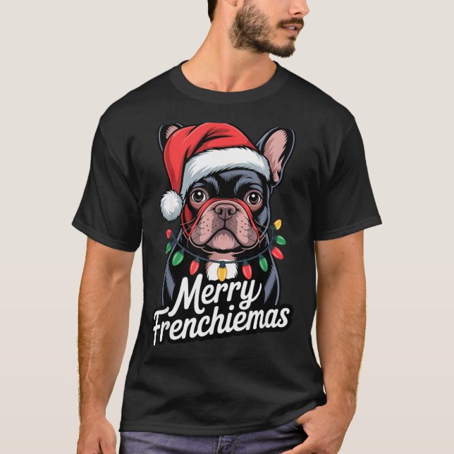 French Bulldog Merry Frenchiemas Santa Hat Christm T Shirt (Framsida)