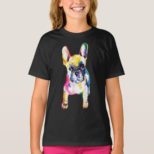 French Bulldog Original Watercolor Hand Drawing T Shirt (Framsida)