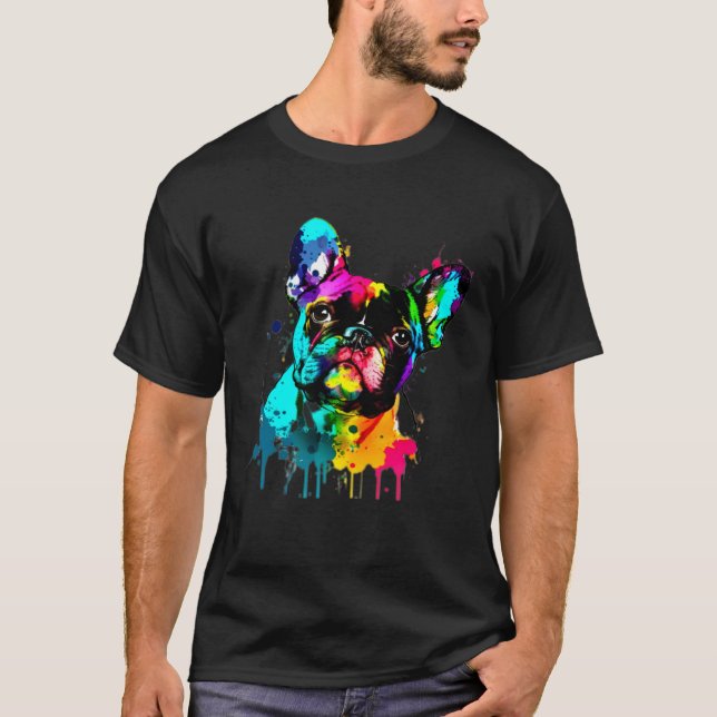 French Bulldog Paint Splatter Frenchie  Splatter T Shirt (Framsida)