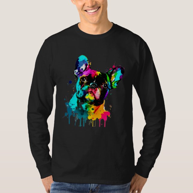 French Bulldog Paint Splatter Frenchie  Splatter T Shirt (Framsida)