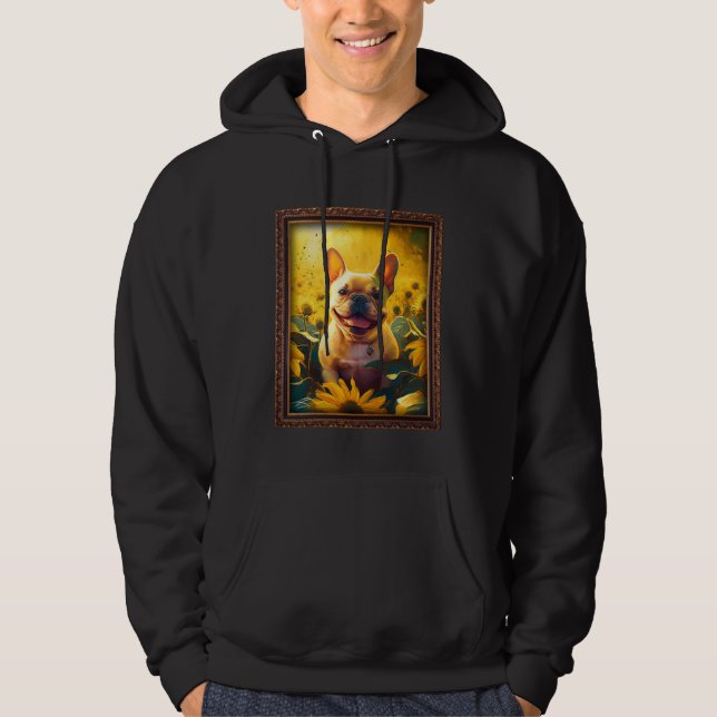 French Bulldog Painting Frenchie Sunflower Flower  Hoodie (Framsida)