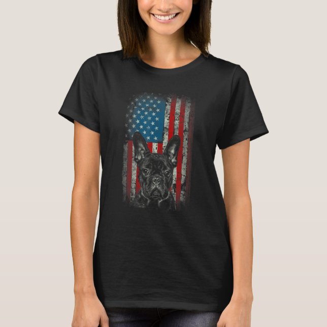 French Bulldog Patriotic USA Flag Design for Frenc T Shirt (Framsida)