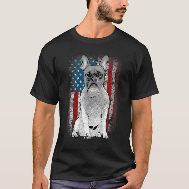 French Bulldog Patriotic USA Flag for Frenchie Own T Shirt (Framsida)