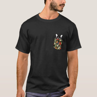 French Bulldog Peeking from Hawaiian Flower Pocket T Shirt