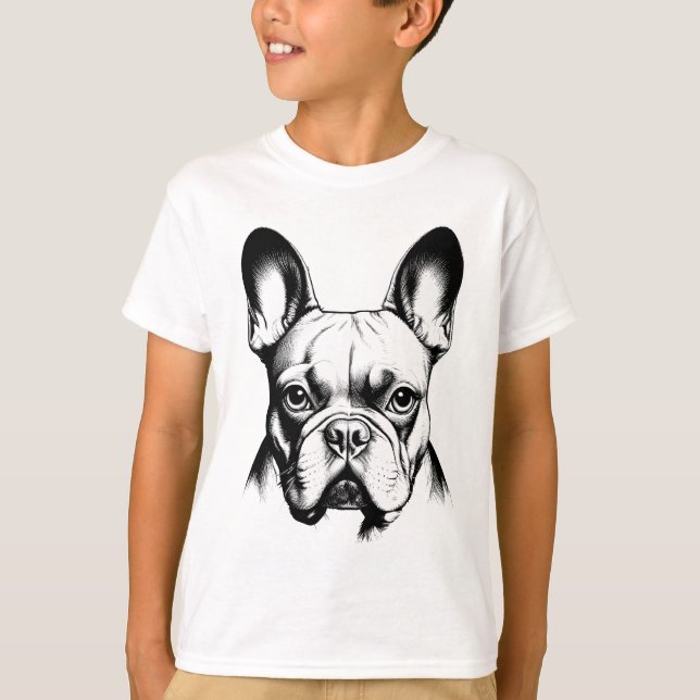 French Bulldog Pencil Sketch Frenchie Boys T Shirt (Framsida)