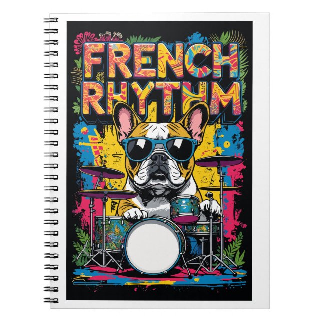 French Bulldog Playing Drums Anteckningsbok (Framsidan)
