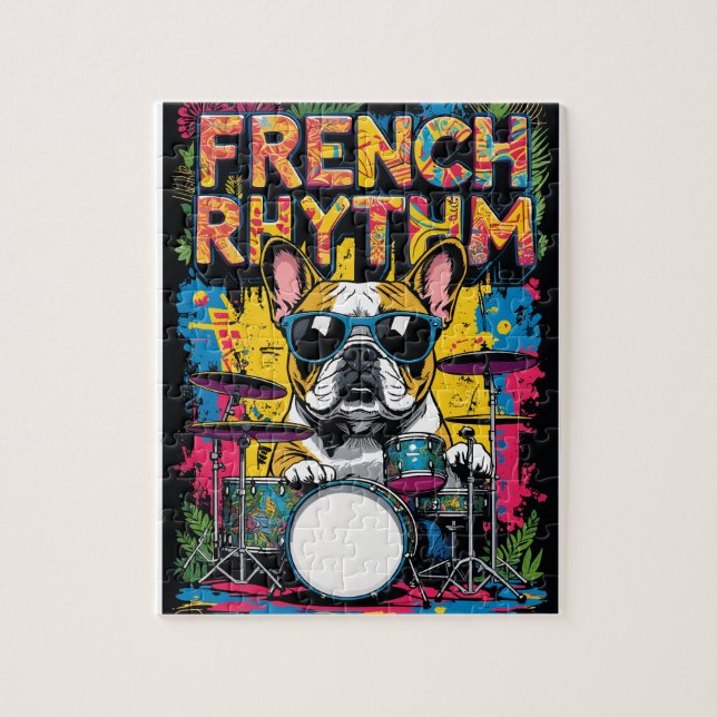 French Bulldog Playing Drums Pussel (Vertikal)