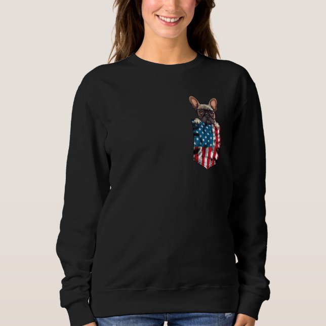 French Bulldog Pocket 4th of July American Flag Pa T Shirt (Framsida)