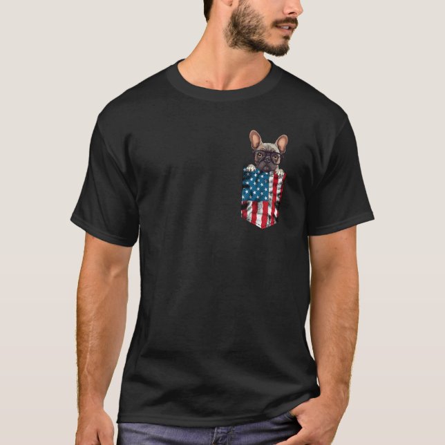 French Bulldog Pocket 4th of July American Flag Pa T Shirt (Framsida)