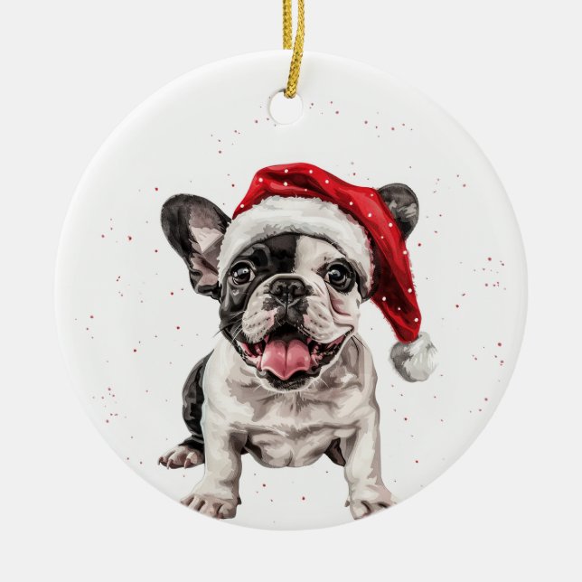 French Bulldog Puppy Dog Christmas Personalized Julgransprydnad Keramik (Framsidan)
