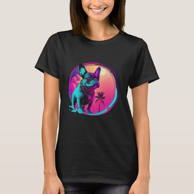 French Bulldog s Synthwave Dreamscape T Shirt (Framsida)