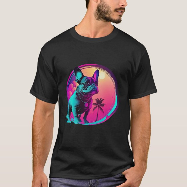 French Bulldog s Synthwave Dreamscape T Shirt (Framsida)