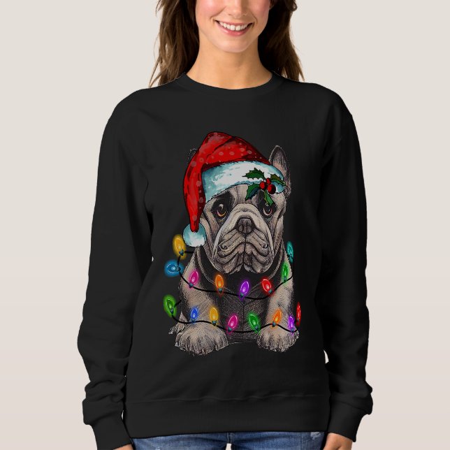 French bulldog santa christmas tree lights t shirt (Framsida)
