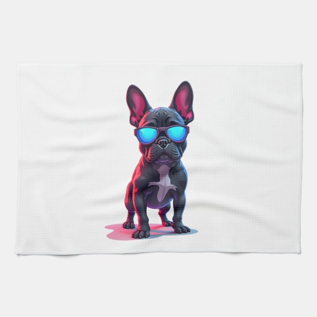 French Bulldog SciFi Wearing Cool Sunglasses Kökshandduk (Horisontell)
