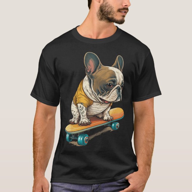 French Bulldog Skateboarding English Bulldog Frenc T Shirt (Framsida)