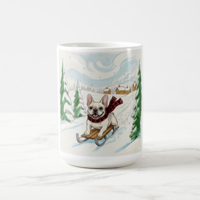 French Bulldog Sledding, Coffee Mug Kaffemugg (Center)