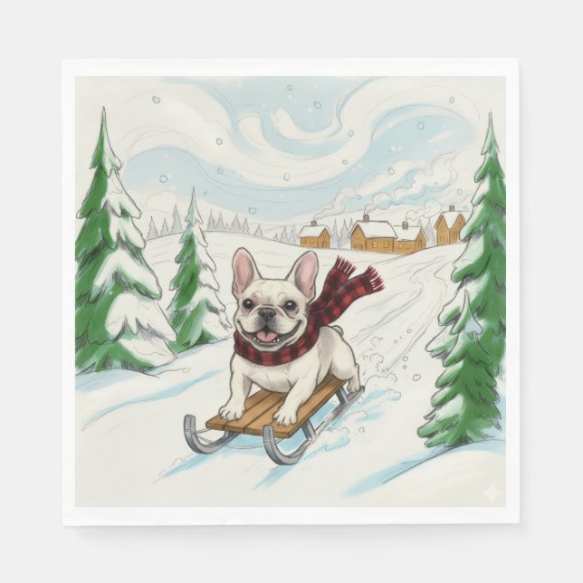 French Bulldog Sledding, Napkins Pappersservett (Framsidan)