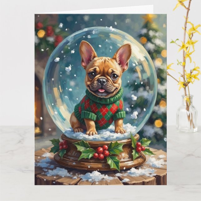 French Bulldog Snow Globe Christmas Sweater Kort (Gul blomma)