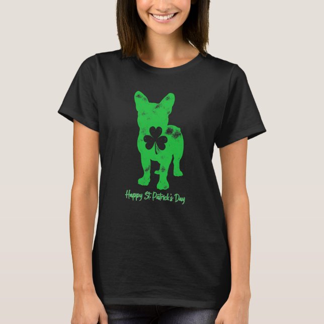 French Bulldog St Patricks Day Boys Girls Shamrock T Shirt (Framsida)