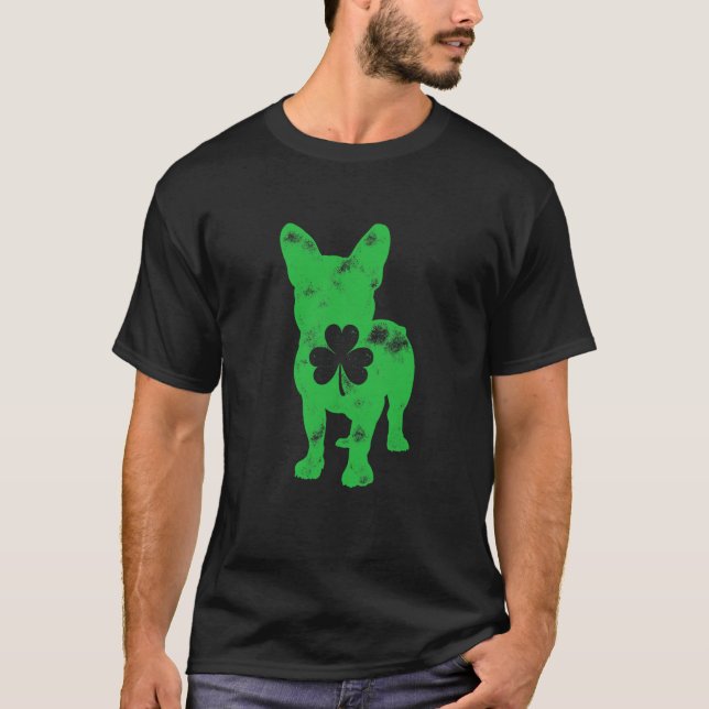French Bulldog St Patricks Day Boys Girls Shamrock T Shirt (Framsida)