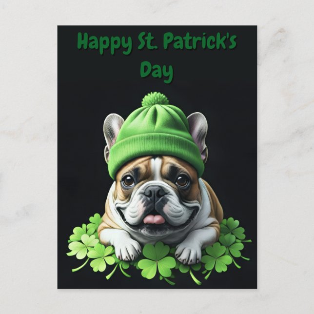 French Bulldog St. Patrick's Day Kleeblatt Glück Helg Vykort (Framsida)