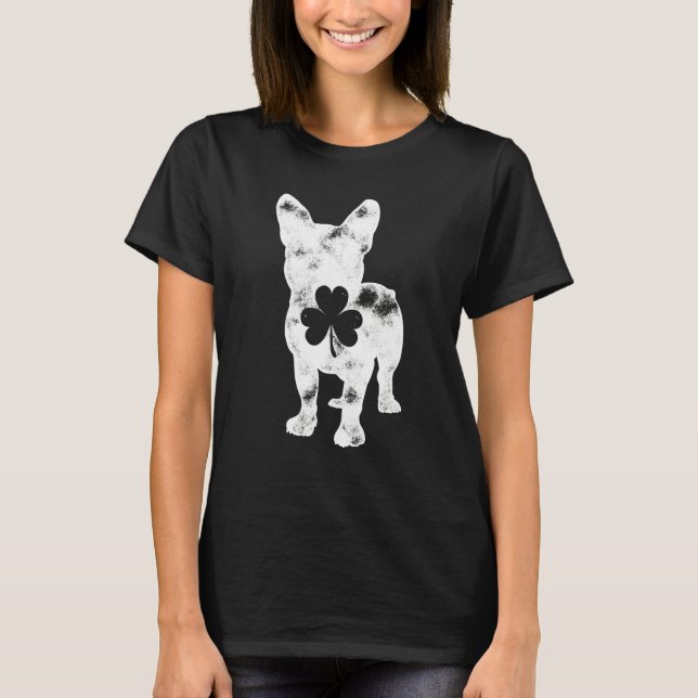 French Bulldog St Patricks Day Men Women Shamrock  T Shirt (Framsida)