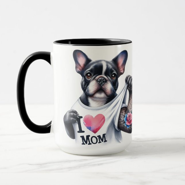 French Bulldog Tattoo I 💗 Mom Coffee Mug Cup Mugg (Vänster)