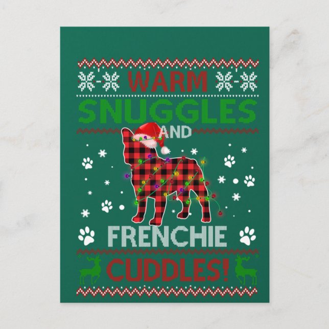 French Bulldog Ugly Christmas Sweater Xmas Pajama Vykort (Framsida)