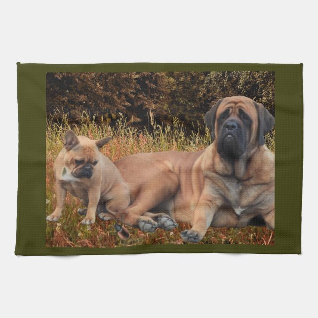 French Bulldog und Mastiff Freundschaft Kökshandduk (Horisontell)
