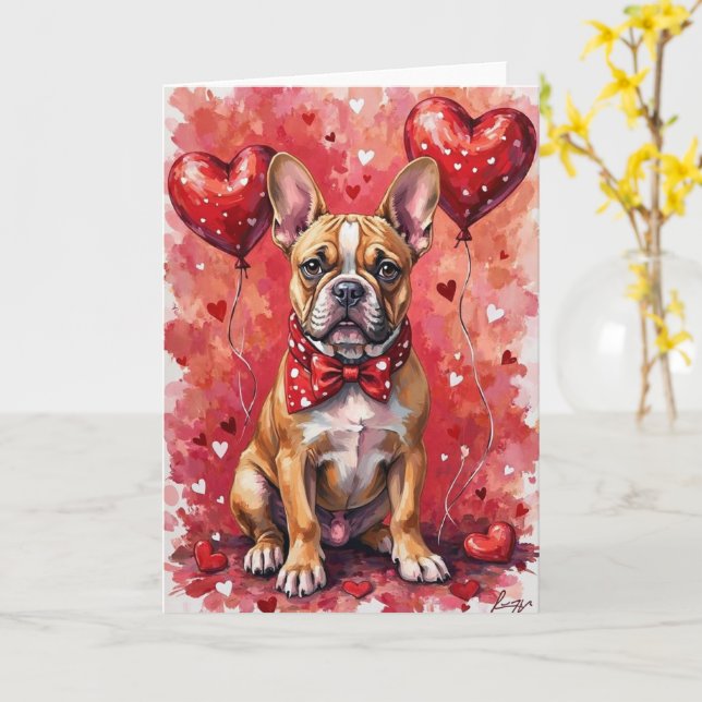 French Bulldog Valentine’s Day Dog with Hearts Red Kort (Gul blomma)