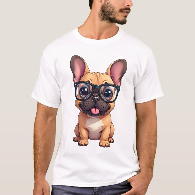 French Bulldog Wearing Glasses T Shirt (Framsida)