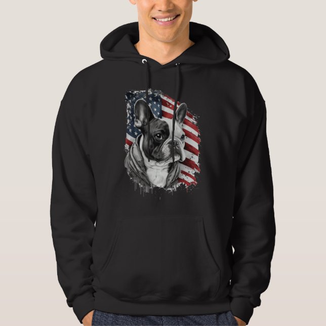 French Bulldog with the American Flag 1 Hoodie (Framsida)