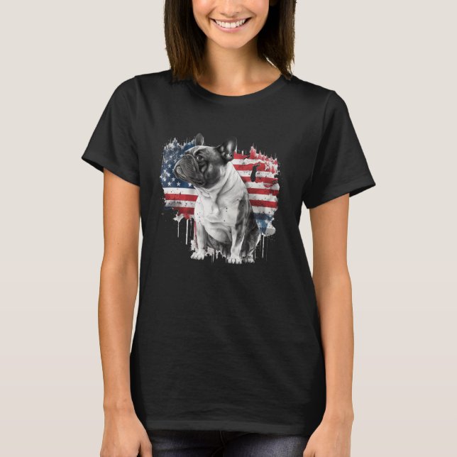 French Bulldog with the American Flag  1 T Shirt (Framsida)