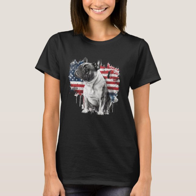French Bulldog with the American Flag T Shirt (Framsida)
