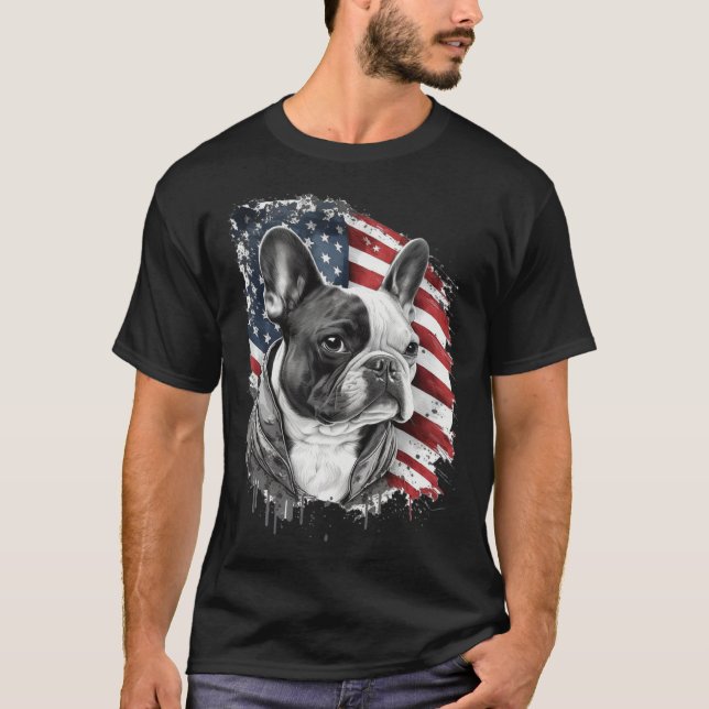 French Bulldog with the American Flag T Shirt (Framsida)