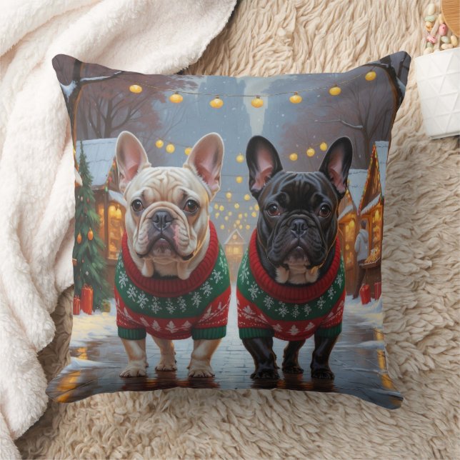 French Bulldogs Christmas Snow Holiday Kudde (Filt)