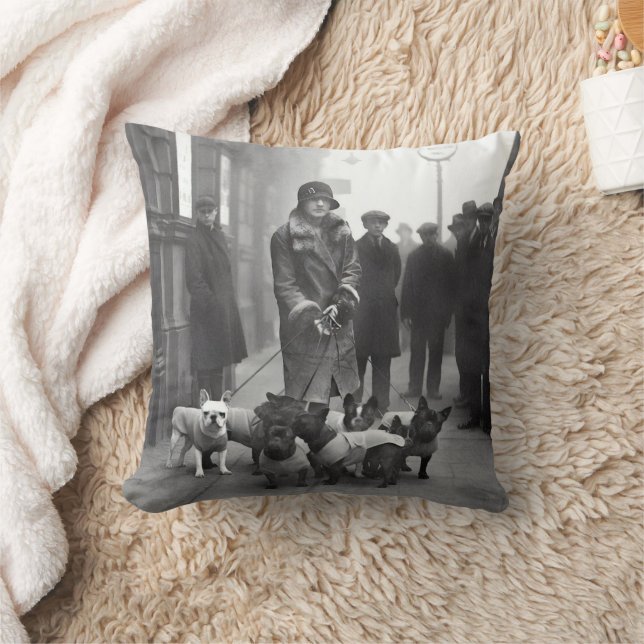 French Bulldogs Walker Gray/Black Throw Pillow Kudde (Filt)