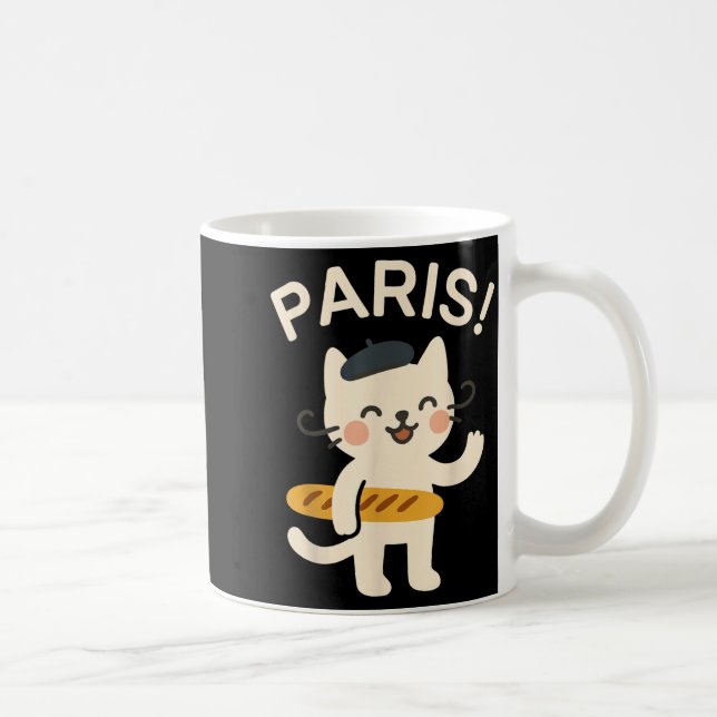French Cat With Baguette Cute Cat Paris Funny Anim Kaffemugg (Höger)