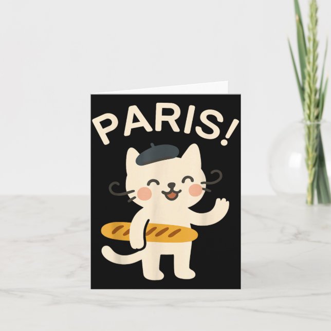 French Cat With Baguette Cute Cat Paris Funny Anim Kort (Framsida)