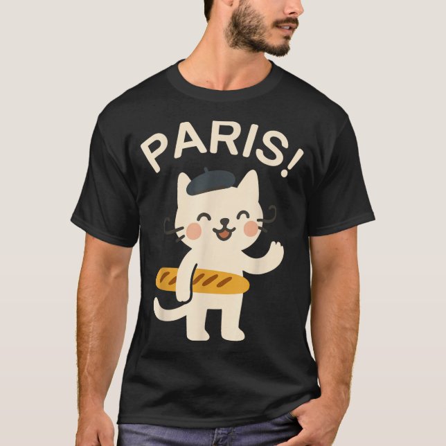 French Cat With Baguette Cute Cat Paris Funny Anim T Shirt (Framsida)