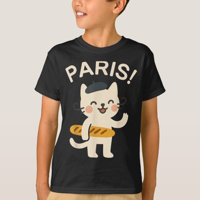 French Cat With Baguette Cute Cat Paris Funny Anim T Shirt (Framsida)