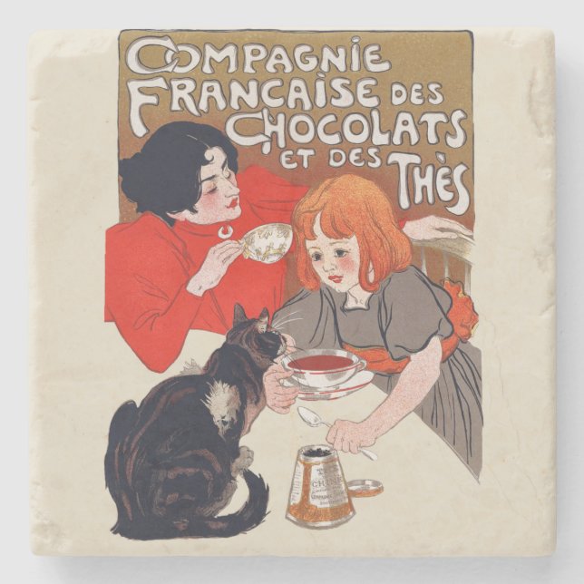 French Chocolate Party Steinlen Art Stenunderlägg (Framsidan)