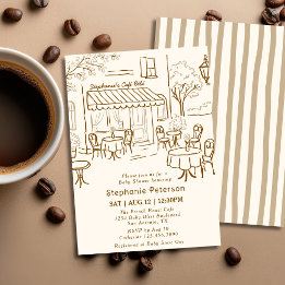 French Coffee Shop Themed Cafe Bebe Baby Shower Inbjudningar
